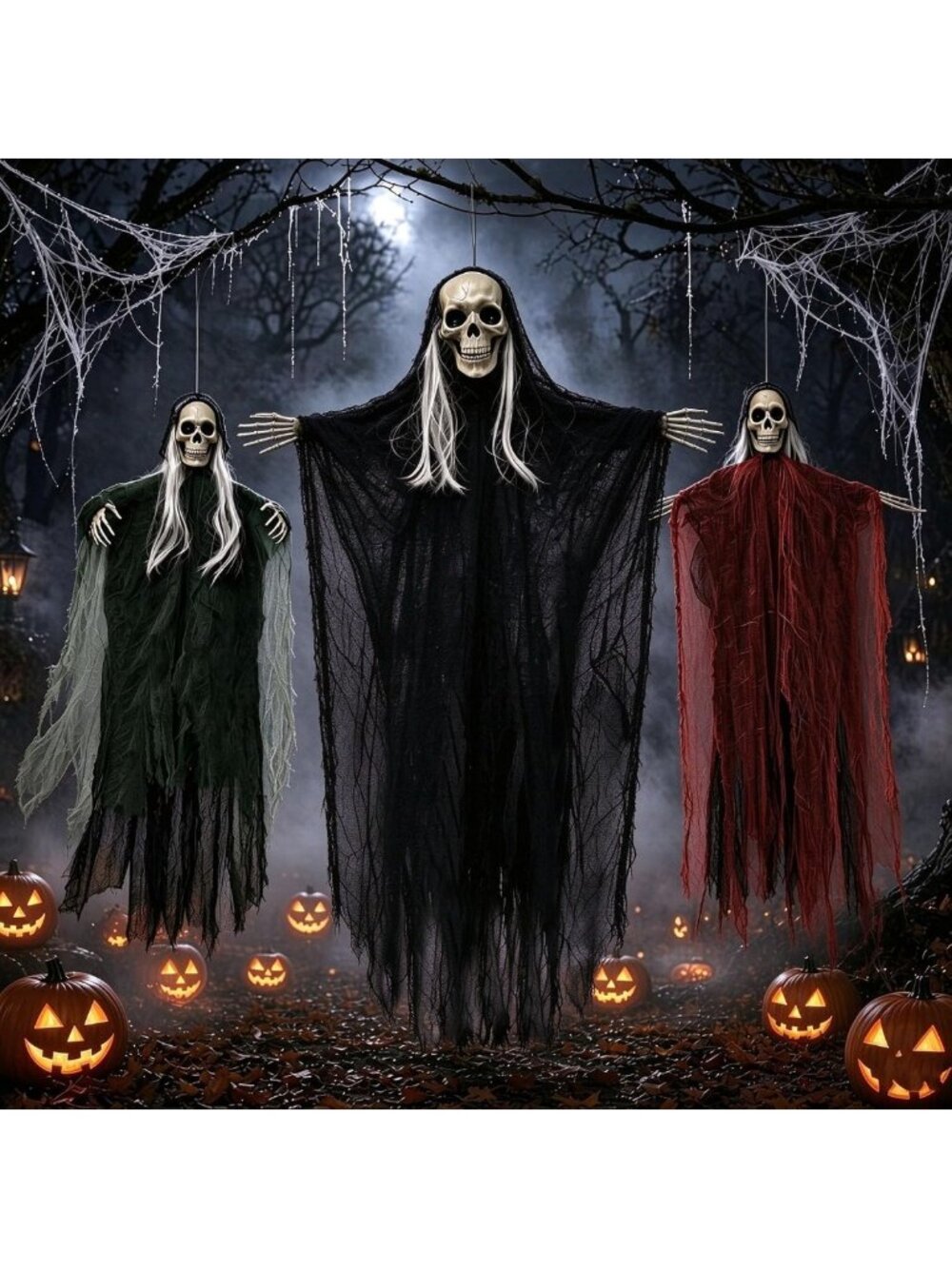 Set of 3 Halloween Hanging Skeleton Ghost Decor - Spooky Party Decorations